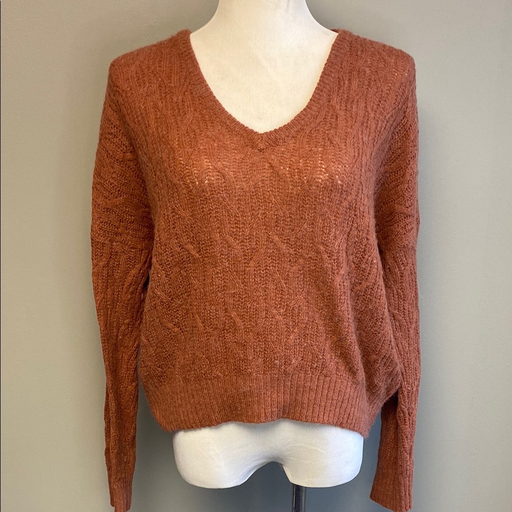 Madewell Brown V-Neck Sweater Cozy Knit